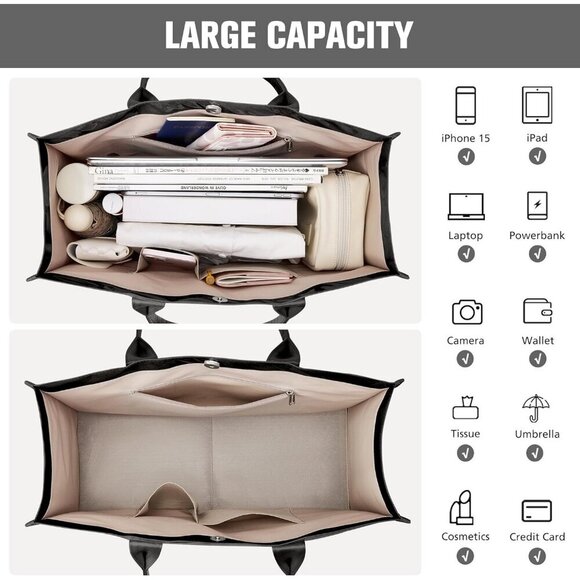 Quilted Tote Bag for Women Puffer Work with Zipper Stylish Teacher and Nurse - Picture 5 of 7